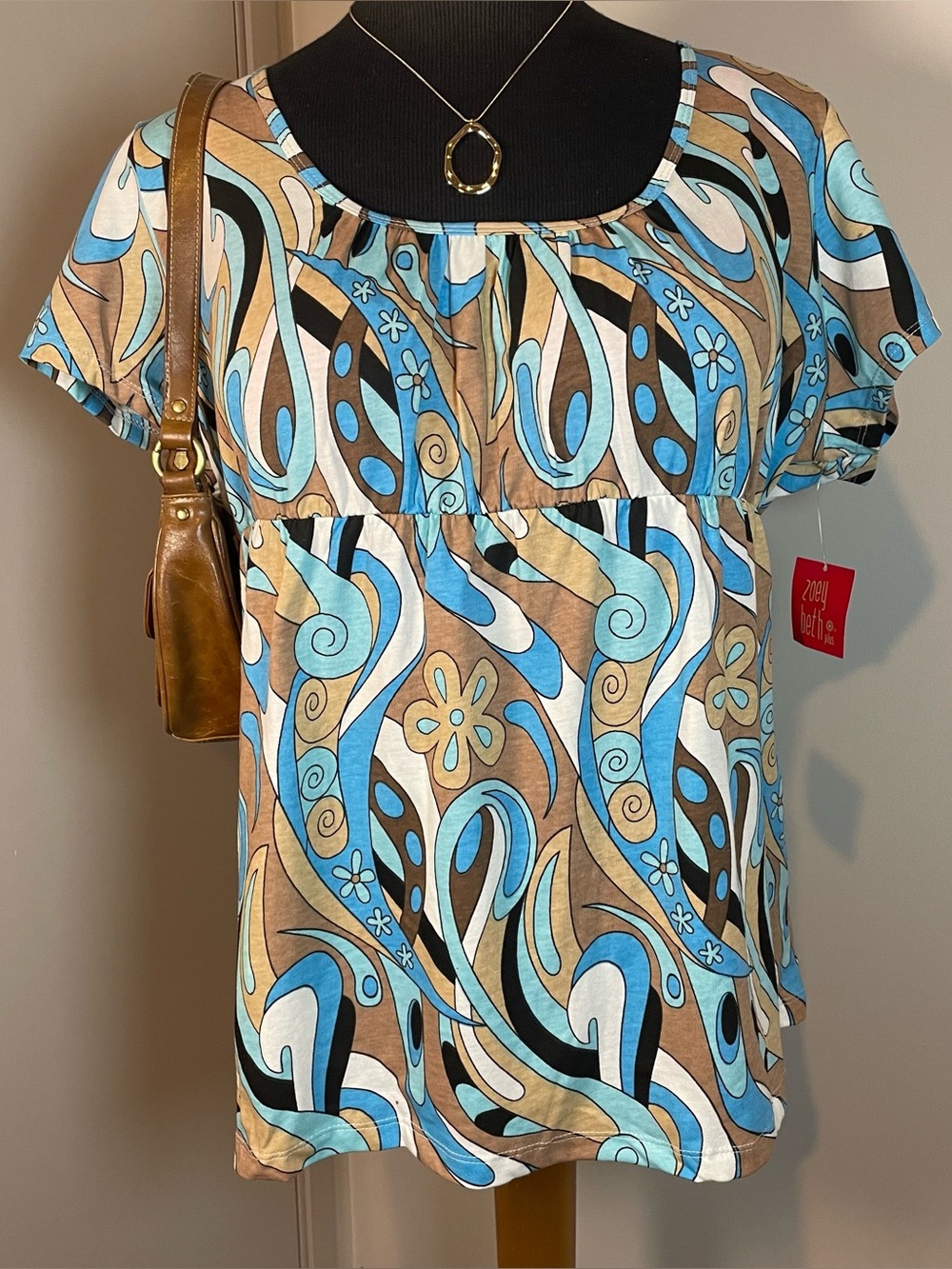 Y2K Dead Stock Plus Size 3X Retro Colorful Zoey Beth Boho Baby Doll Top